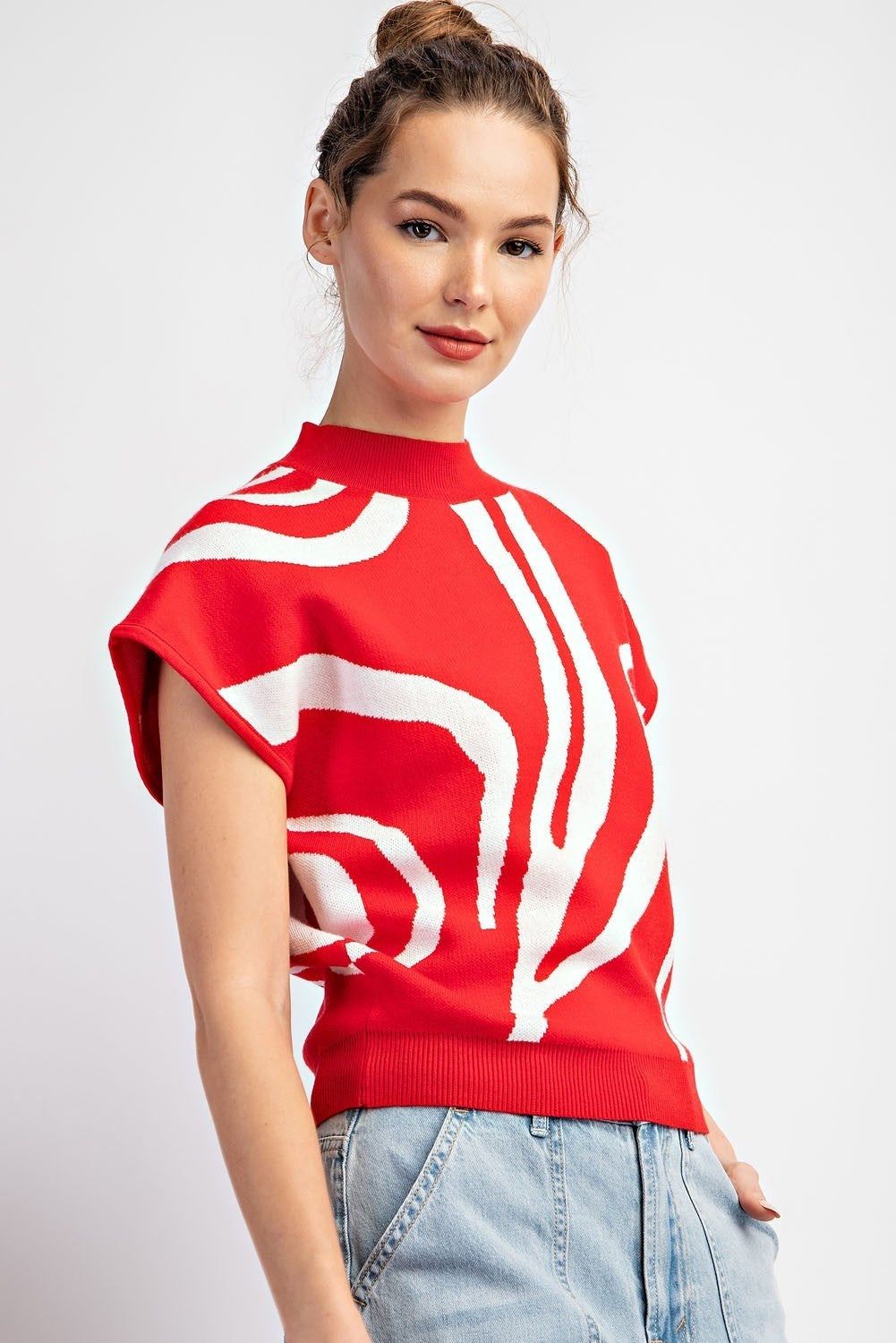 Swirl Printed Mock Neck Top - 2 Color Options - Available Small Through Extended Sizes