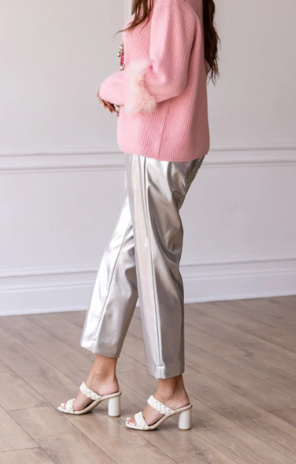 Silver Change of Pace Metallic Pants - Available in S-Extended Sizes