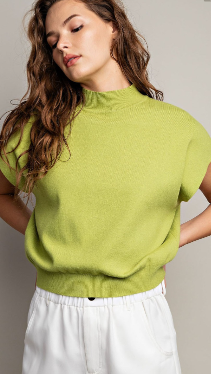 Knit Mock Neck Short Sleeve Top - 9 Color Options