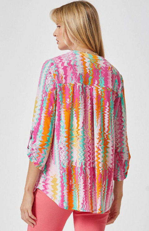 Pink Abstract Top W/ 3/4 Sleeve - Available S - Extended Sizes