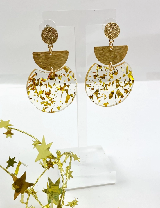 Gold Acrylic Half Moon Drop Earrings