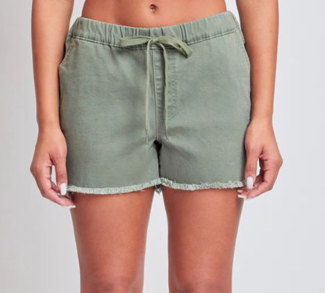 Sage Green Frayed Hem Pull-On Shorts