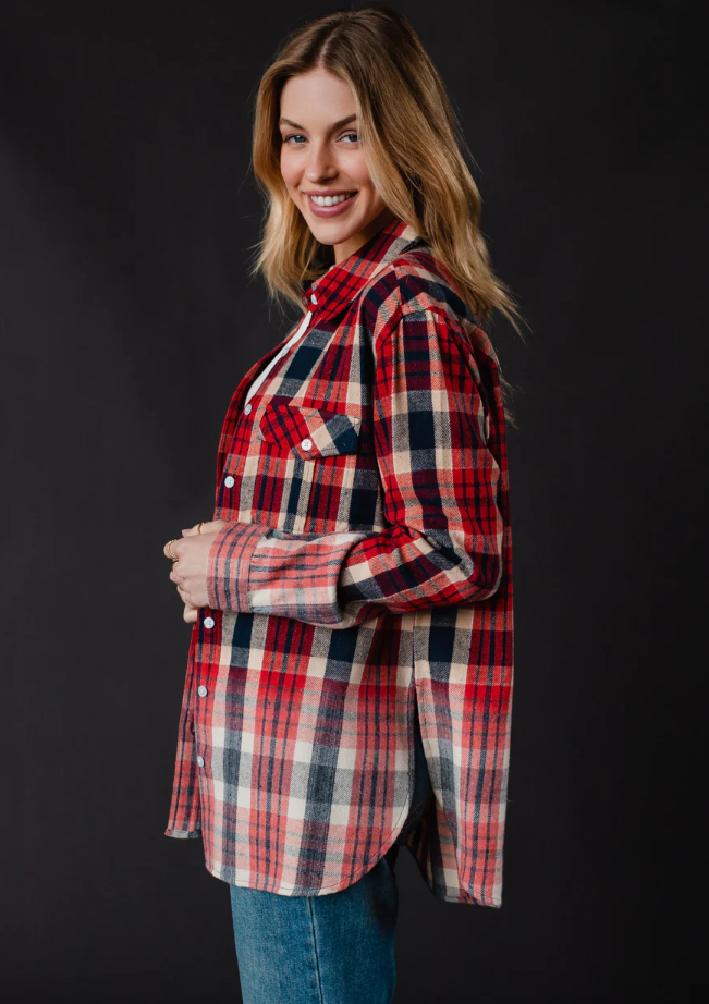 Red, Navy, & Tan Plaid Flannel