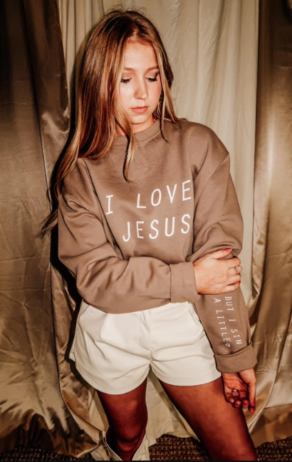 Pre-Order: Tan "I Love Jesus" Sweatshirt - Ships beginning of January!