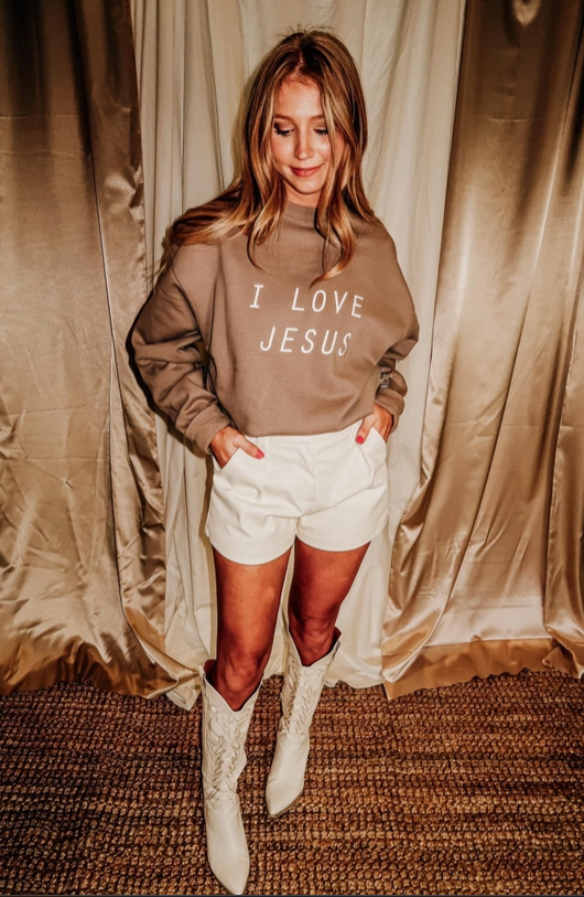 Pre-Order: Tan "I Love Jesus" Sweatshirt - Ships beginning of January!