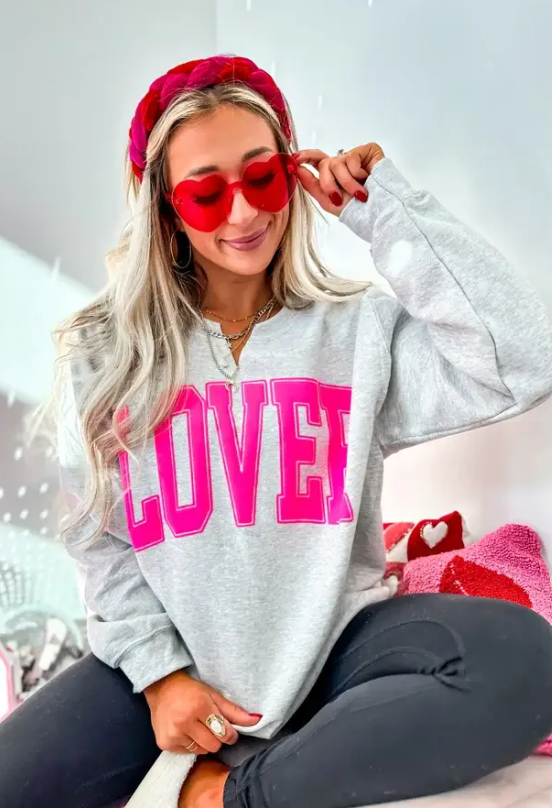 Pre-Order: Lover Ash Gray Split Neck Graphic Crewneck - Final Sale