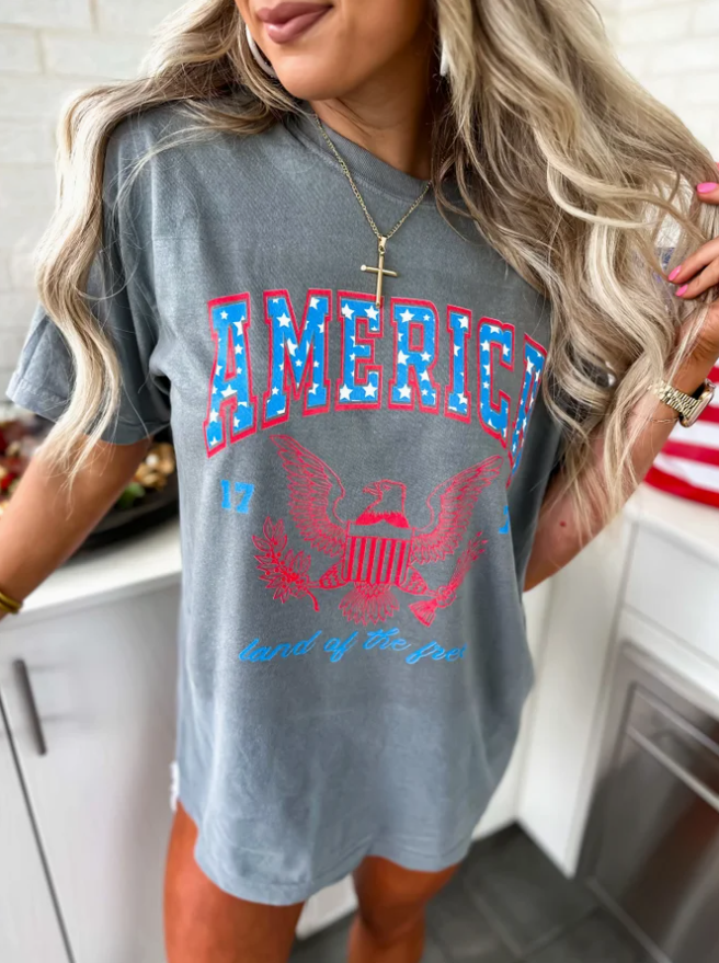 Pre-Order: Grey "America Land Of the Free" Graphic Tee