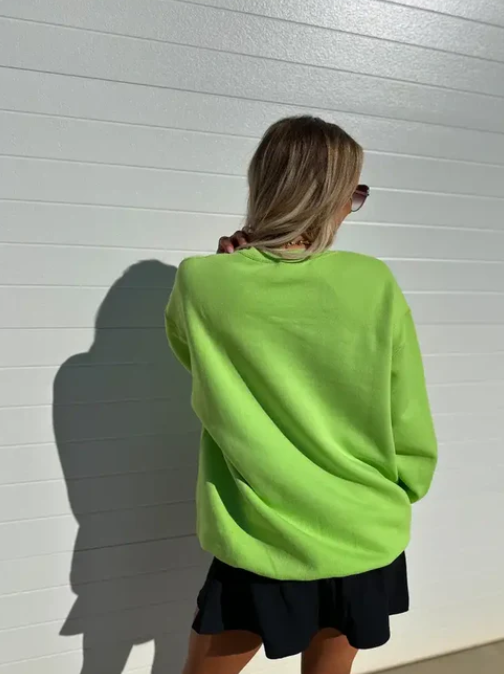 Pre-Order: Clover Smiley Split Neck Lime Graphic Crewneck