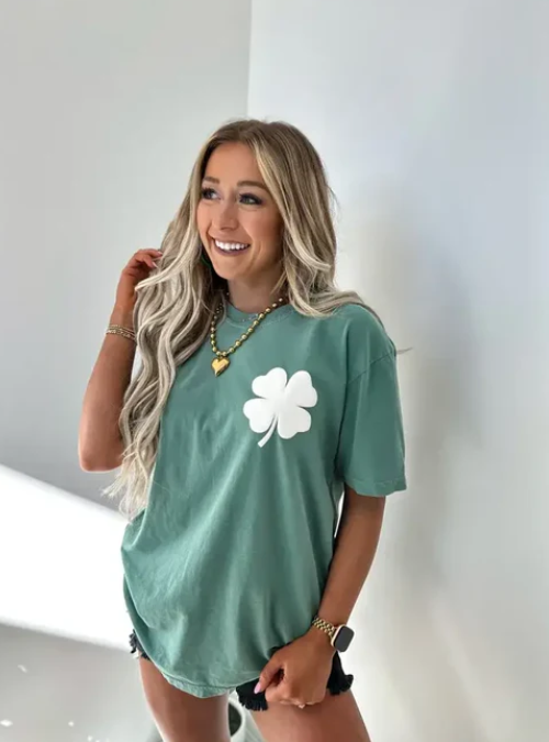 Pre-Order: Clover Pocket Light Green Graphic Tee