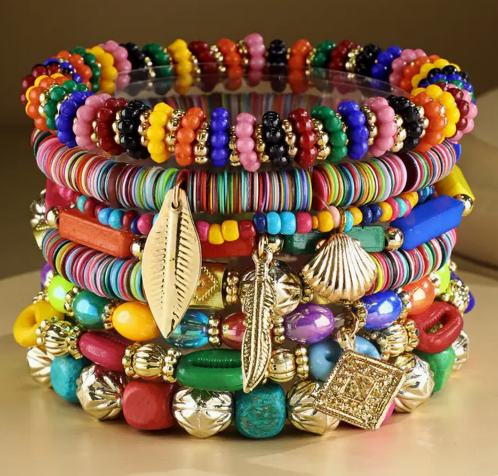 8 Layered Multi-Bead India Stretch Bracelet