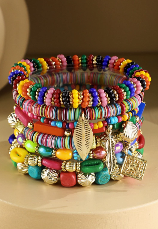 8 Layered Multi-Bead India Stretch Bracelet