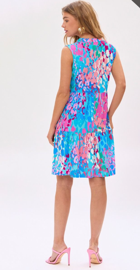 Blue Patterned Tiered Dress - Available S-Extended Sizes