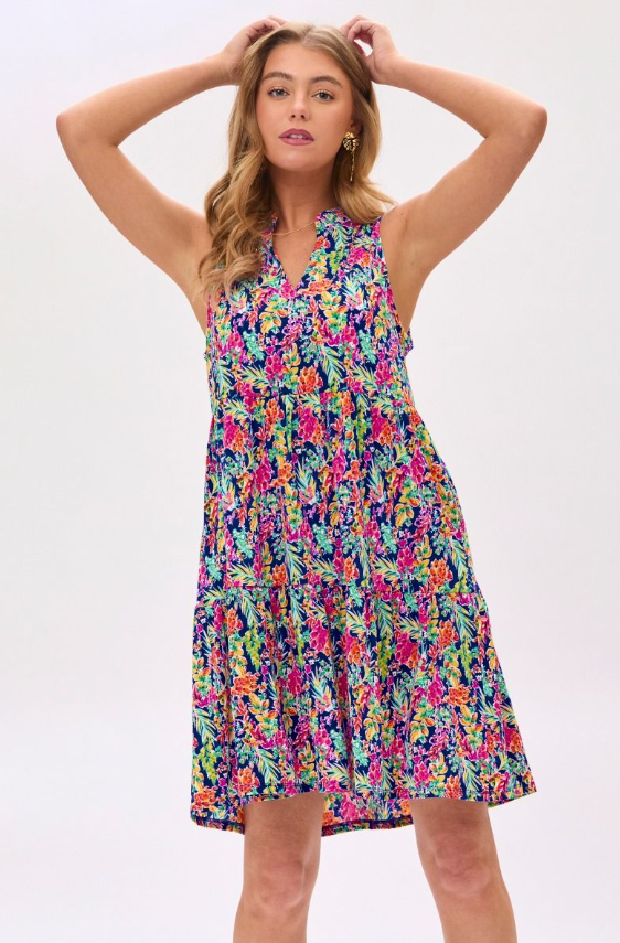 Royal Floral Tiered Dress - Available S-Extended Sizes