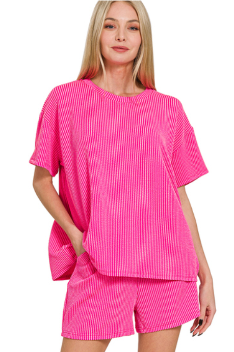 Corded Ribbed Shorts Set - 2 Color Options