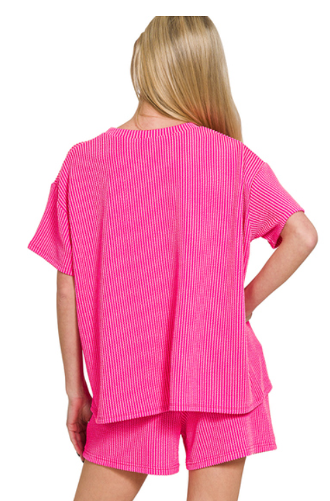 Corded Ribbed Shorts Set - 2 Color Options
