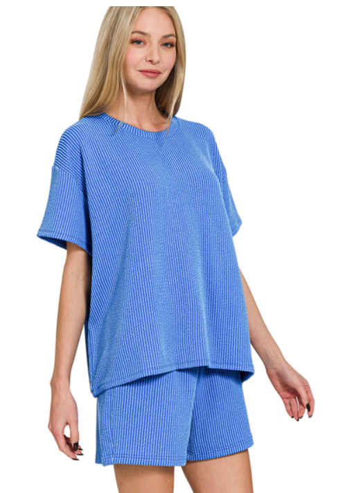 Corded Ribbed Shorts Set - 2 Color Options