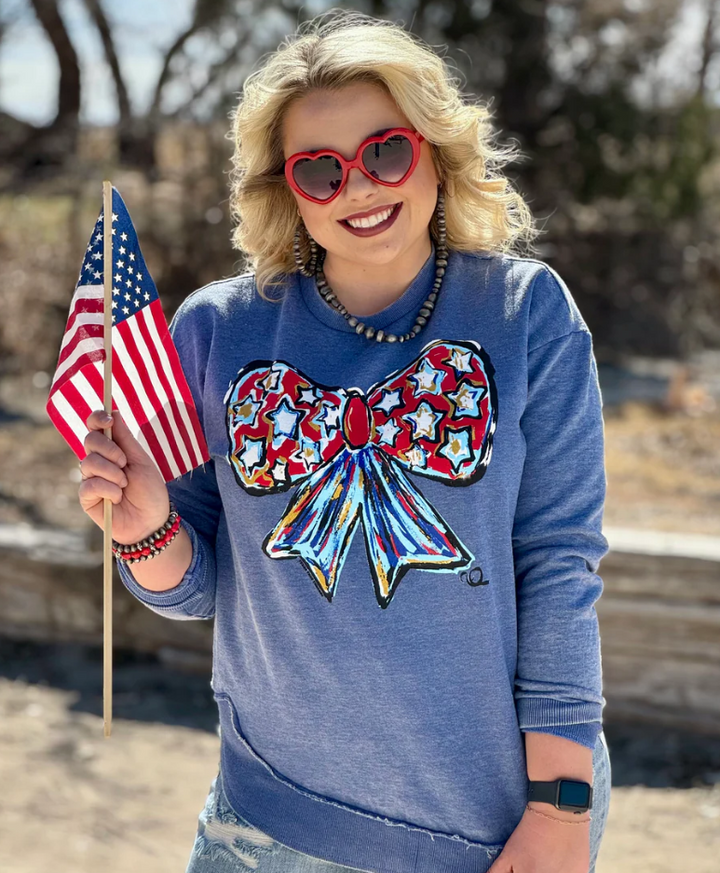 Callie Ann Stelter Patriotic Bow Poncho Sweatshirt