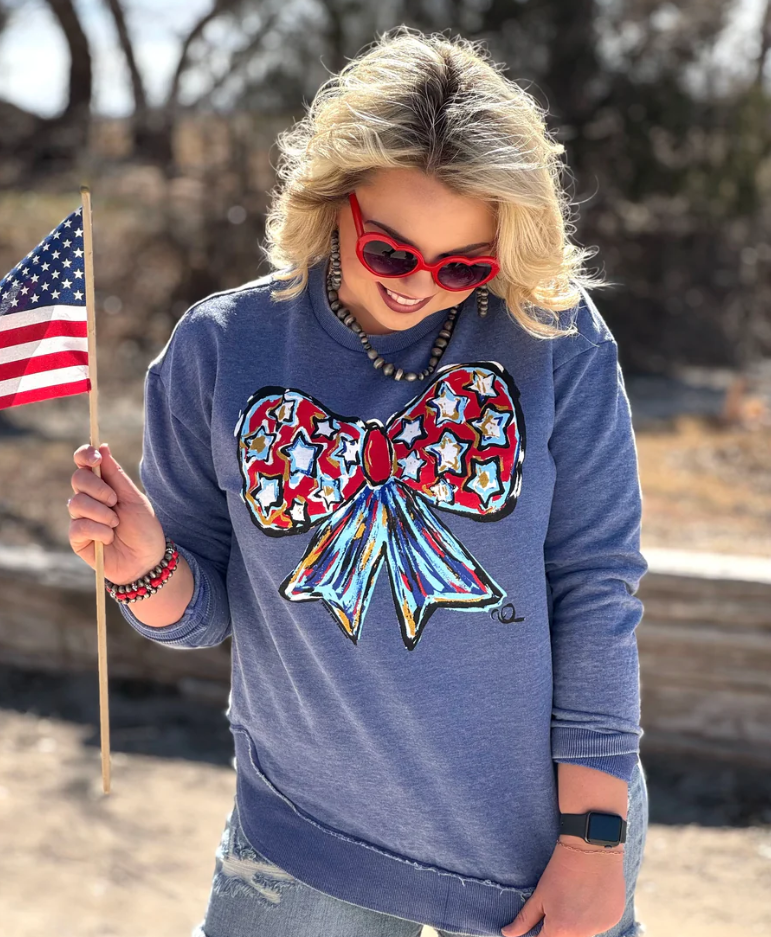 Callie Ann Stelter Patriotic Bow Poncho Sweatshirt