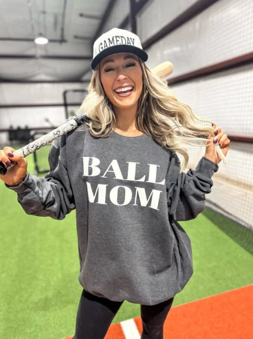 Dark Heather "Ball Mom" Crewneck