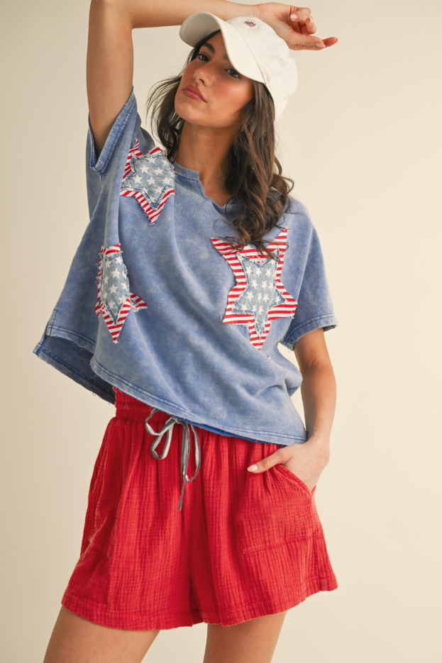 Red Mineral Washed Cotton Gauze Shorts