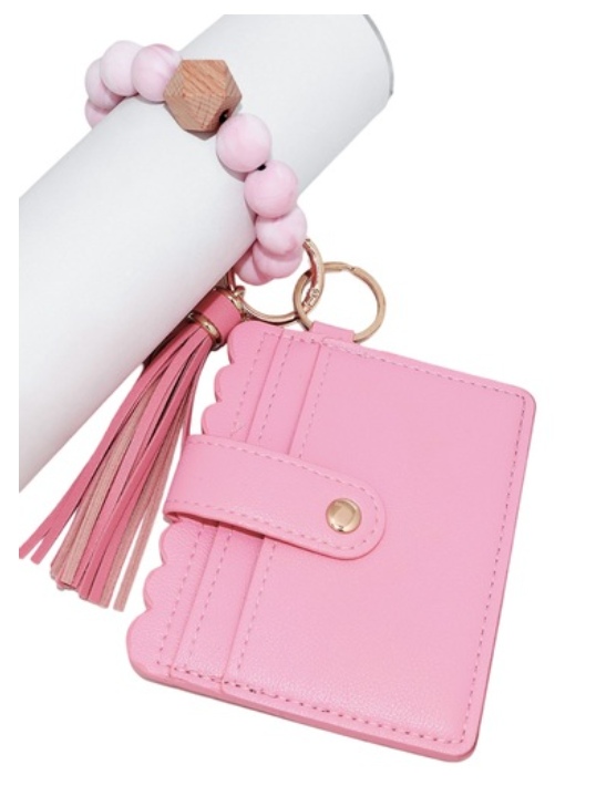 Beaded Bracelet Keychain Card Holder Wallet - 2 Color Options
