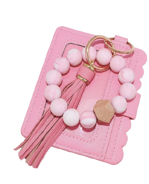 Beaded Bracelet Keychain Card Holder Wallet - 2 Color Options