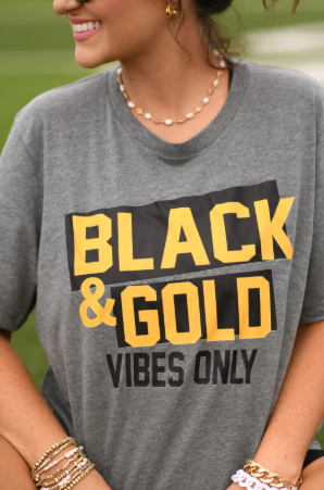 Fall Frenzy Day 5 Pre-Order: Deep Heather Grey Black And Gold Vibes Only Tee - FINAL SALE