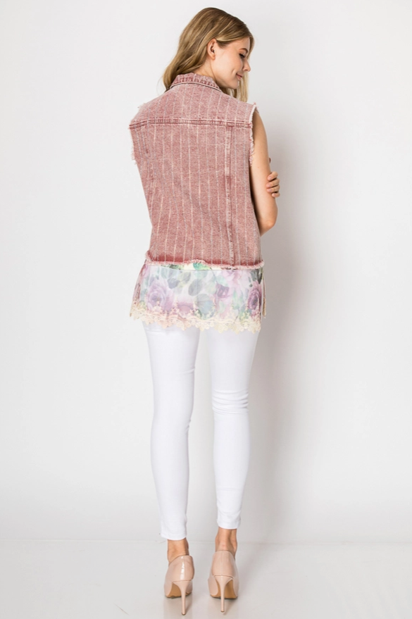 Raspberry Denim Vest w/ Stripe Sparkle Design