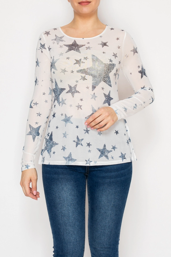 Star Sheer All-Mesh Long Sleeve Top -  2 Color Options