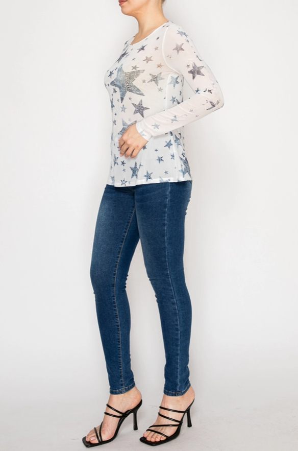 Star Sheer All-Mesh Long Sleeve Top -  2 Color Options