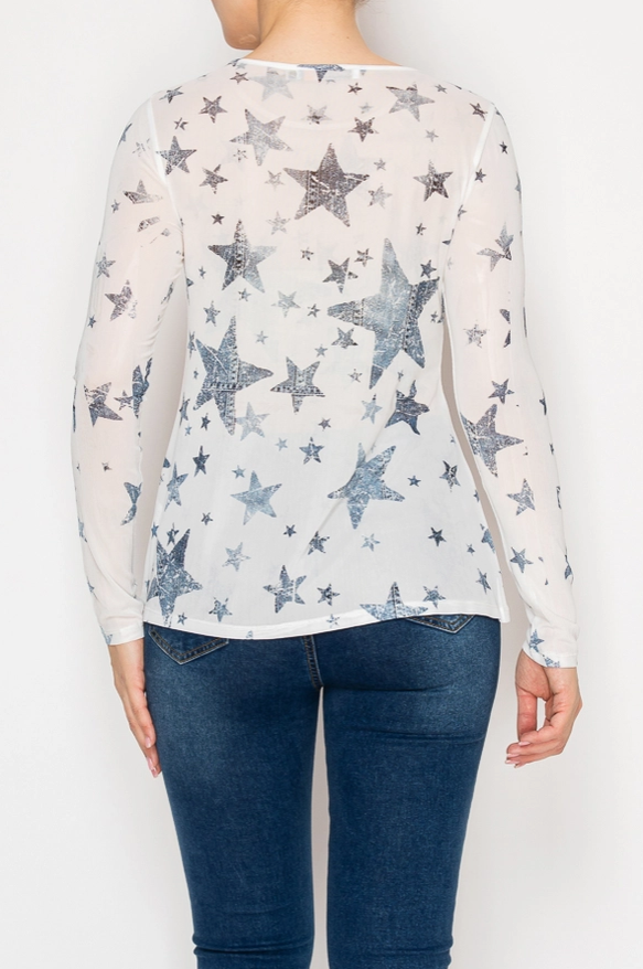 Star Sheer All-Mesh Long Sleeve Top -  2 Color Options