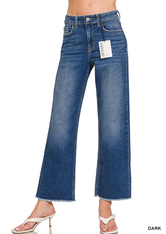 High Waist Straight Leg Dark Wash Denim Pants
