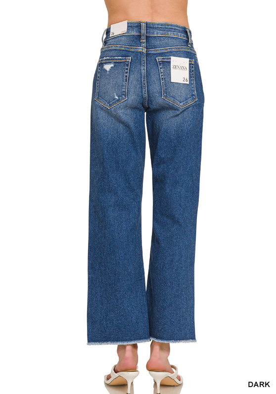 High Waist Straight Leg Dark Wash Denim Pants
