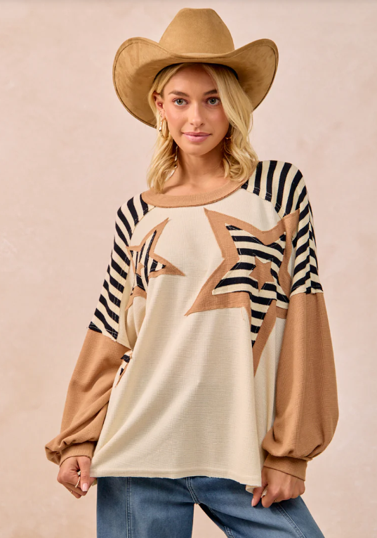 Star Patchwork Mixed Long Sleeve Top