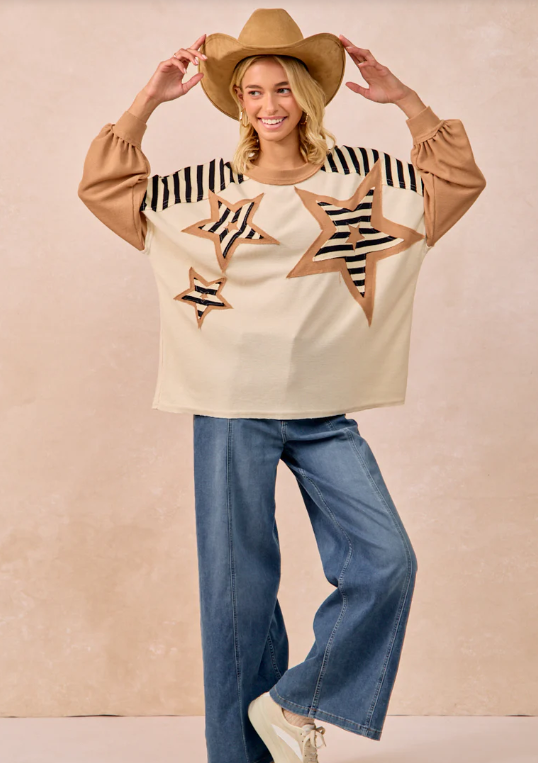 Star Patchwork Mixed Long Sleeve Top