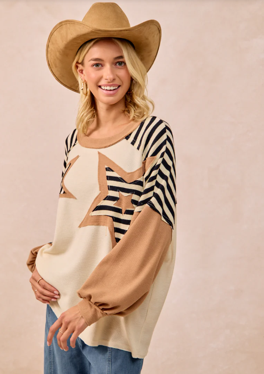 Star Patchwork Mixed Long Sleeve Top