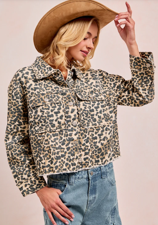 Animal Print Jacket w/ Front Double Pocket
