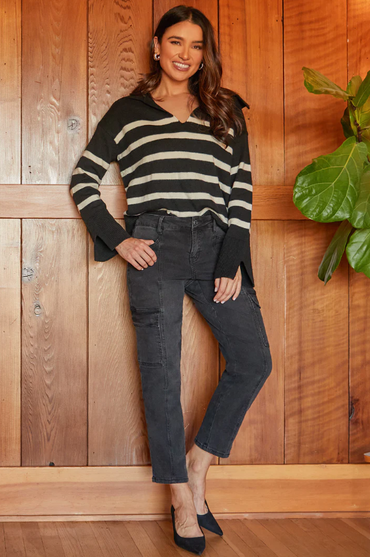 Faded Black Mid Rise Cargo Pants