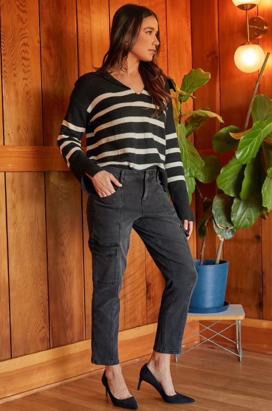 Faded Black Mid Rise Cargo Pants