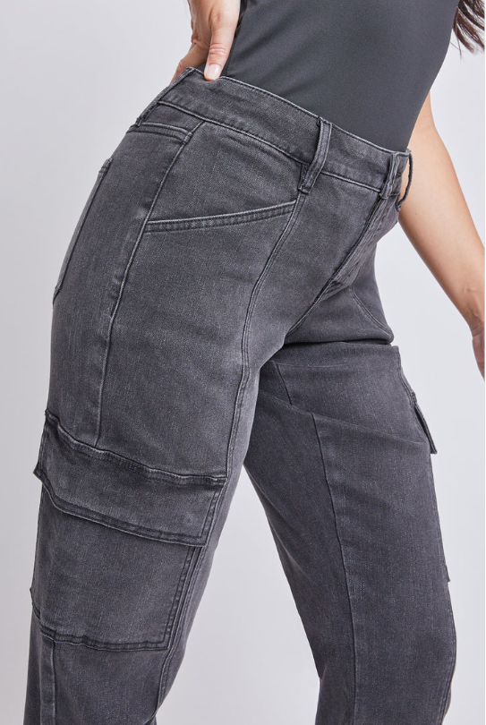 Faded Black Mid Rise Cargo Pants