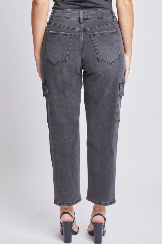 Faded Black Mid Rise Cargo Pants