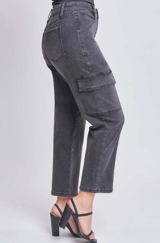 Faded Black Mid Rise Cargo Pants