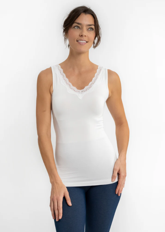 Lace Trim V-Neck Tank - 17 Color Options