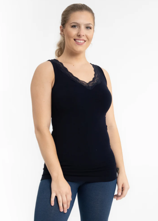 Lace Trim V-Neck Tank - 17 Color Options