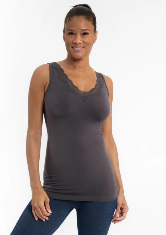 Lace Trim V-Neck Tank - 17 Color Options