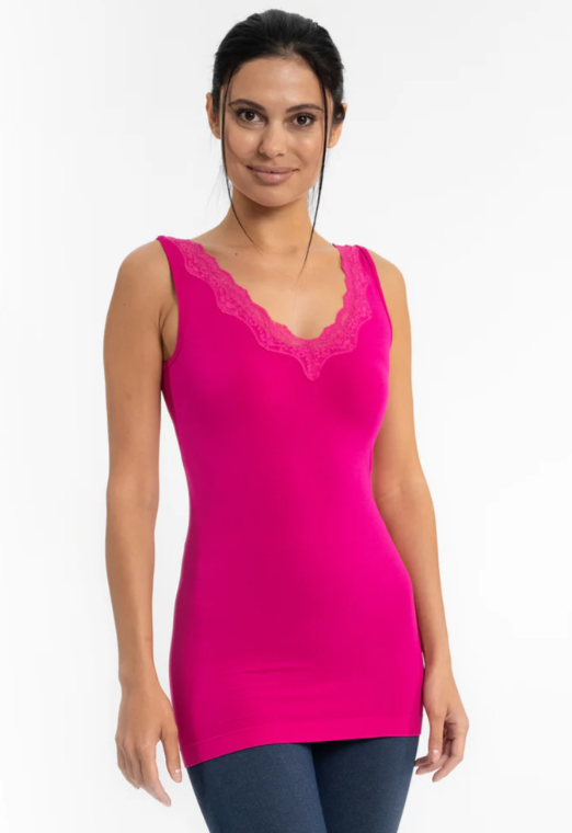 Lace Trim V-Neck Tank - 17 Color Options