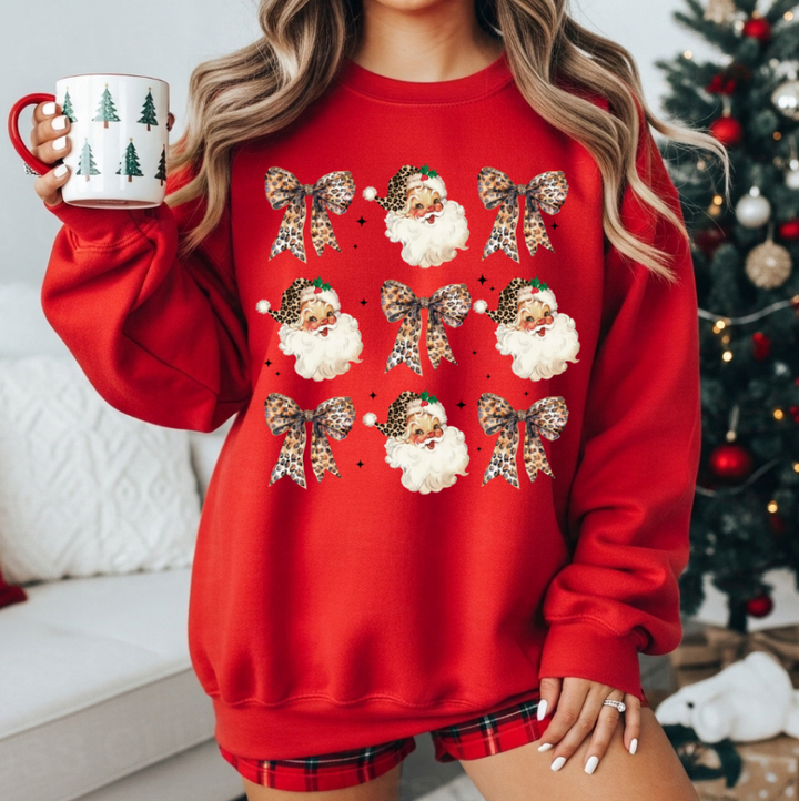 Red Leopard Bow Santa Sweatshirt