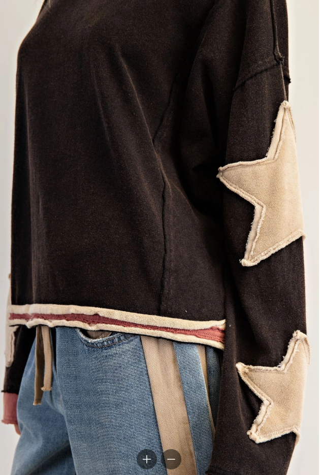Snow Washed Star Patch Long Sleeve Top