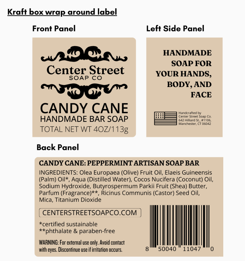 Candy Cane Christmas Handmade Bar Soap
