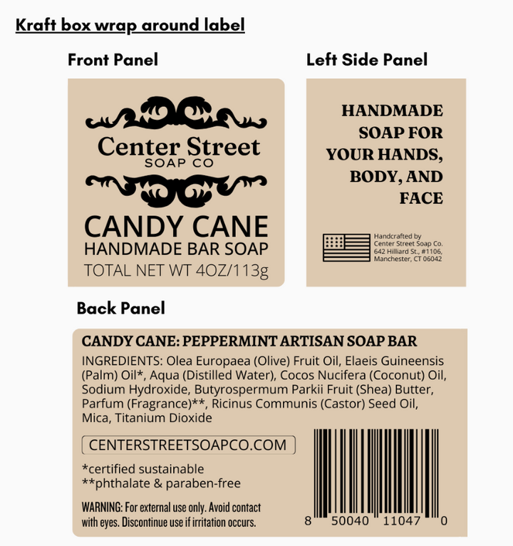 Candy Cane Christmas Handmade Bar Soap
